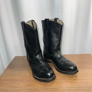 Men’s Black Leather Western Cowboy Boots Round Toe Size 8.5